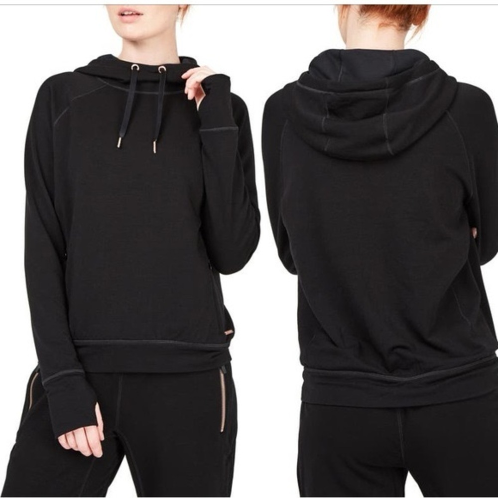 Sweaty Betty Rhythm Merino Blend Cowl Neck Hoody in Black - Size Large